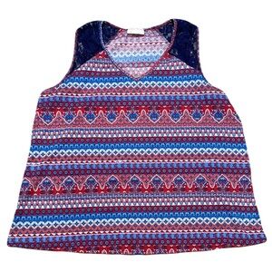 Bobbie Brooks Patterned Sleeveless Top - Red & Blue Lace Straps Women’s 1X